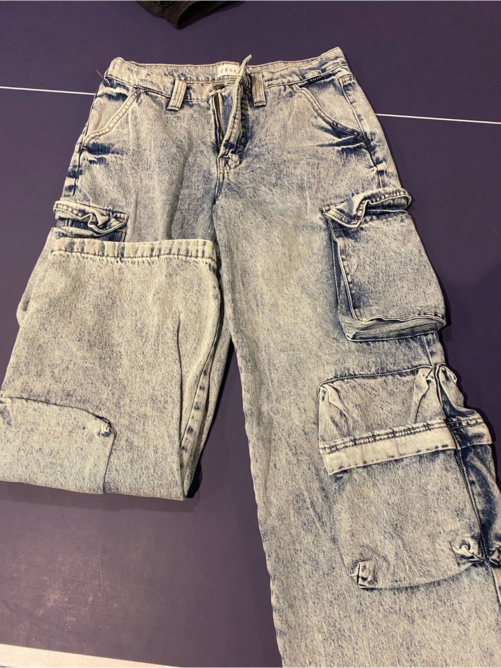 Cello Washed Light Blue Cargo Jeans with Multiple Pockets